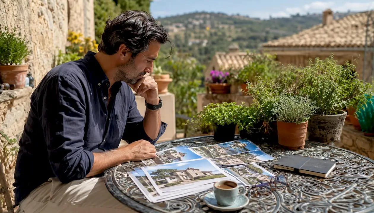 Man reviewing Sicily property listings at home