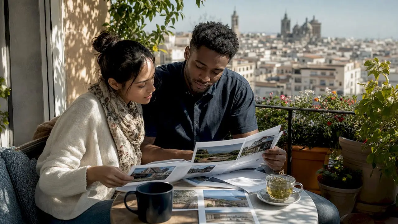 Couple reviewing condo vs house options