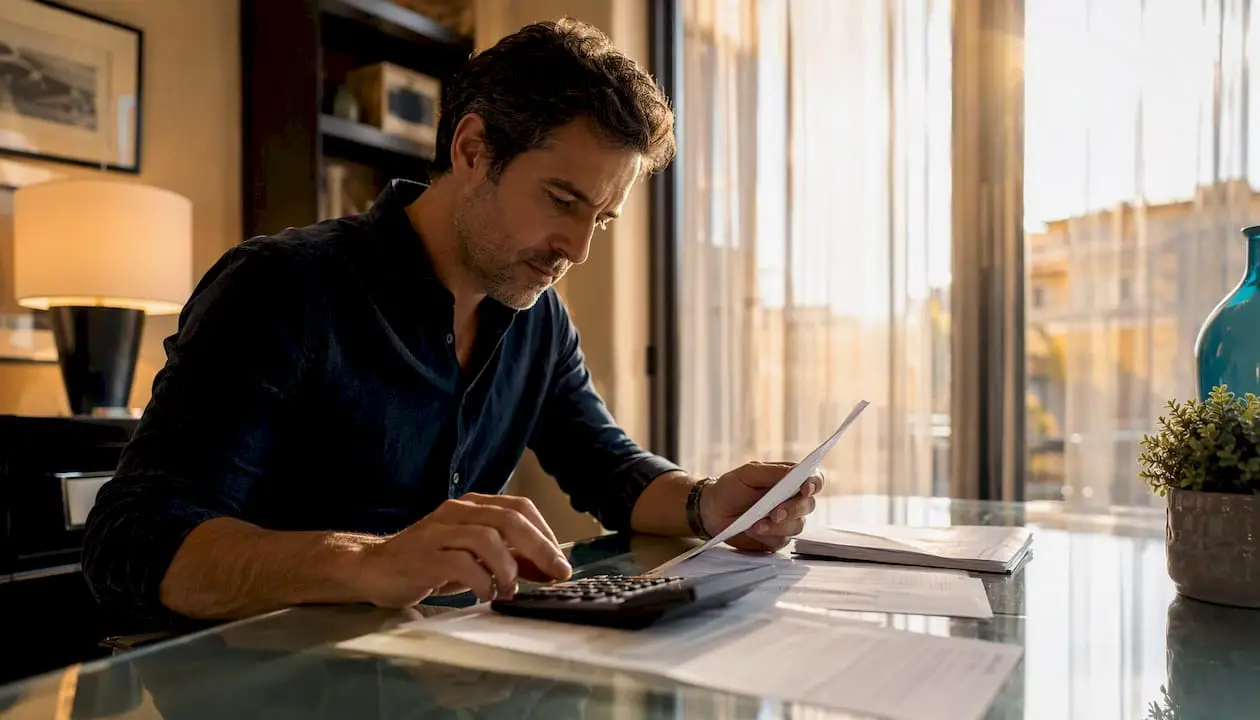 Man calculating Italian property registration tax