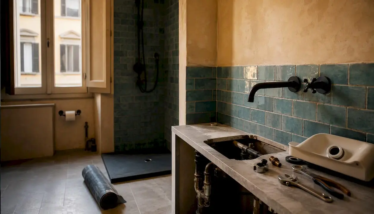 Bathroom and kitchen details during renovation