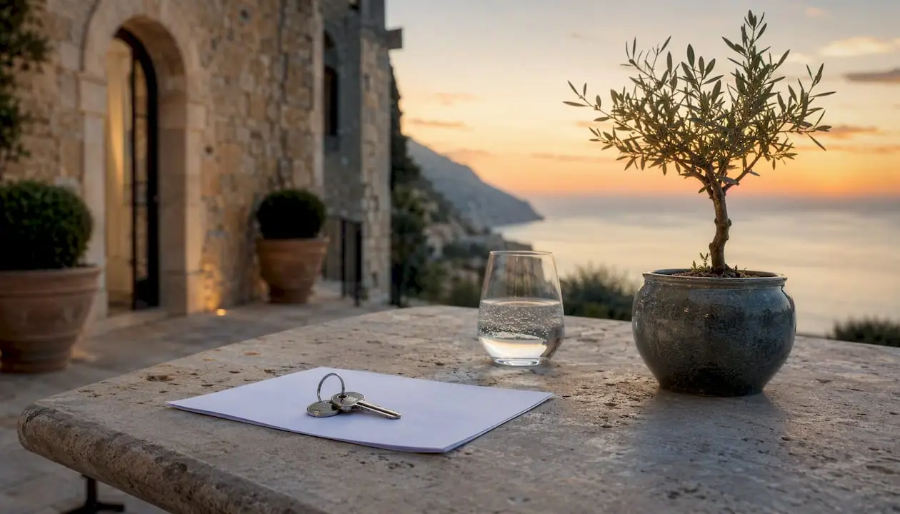 Italian coastal villa terrace with rental contract