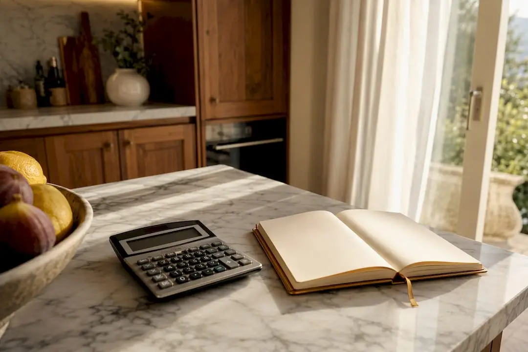 Calculator and tax papers for rental income