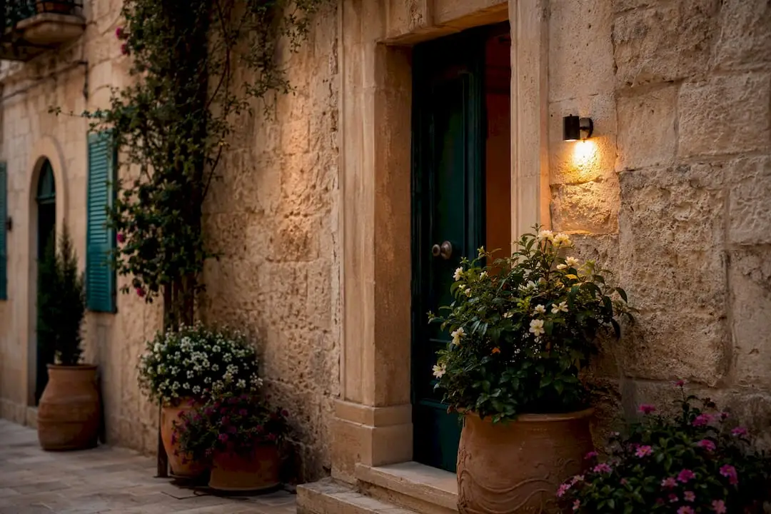 Luxury Italian villa exterior at golden hour